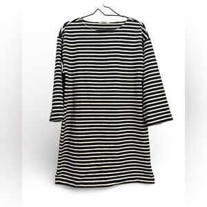 Buck Mason Catalina Mariner Dress Size M Navy White Stripe 3/4 Sleeve Coastal